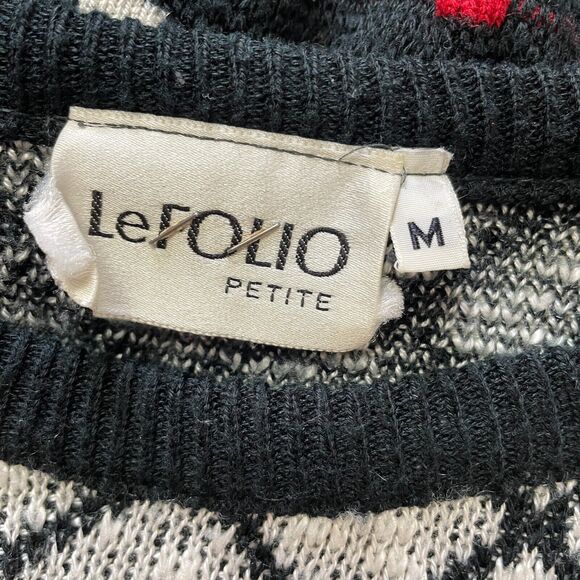 Vintage Sweater Size Petite Medium MP Black White Knit Retro Print 80s Pullover - Picture 11 of 15